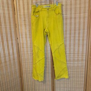 Crest Jeans Yellow Glitter Frayed Raw Edge Straight Leg Jeans 13/14 Boho Street